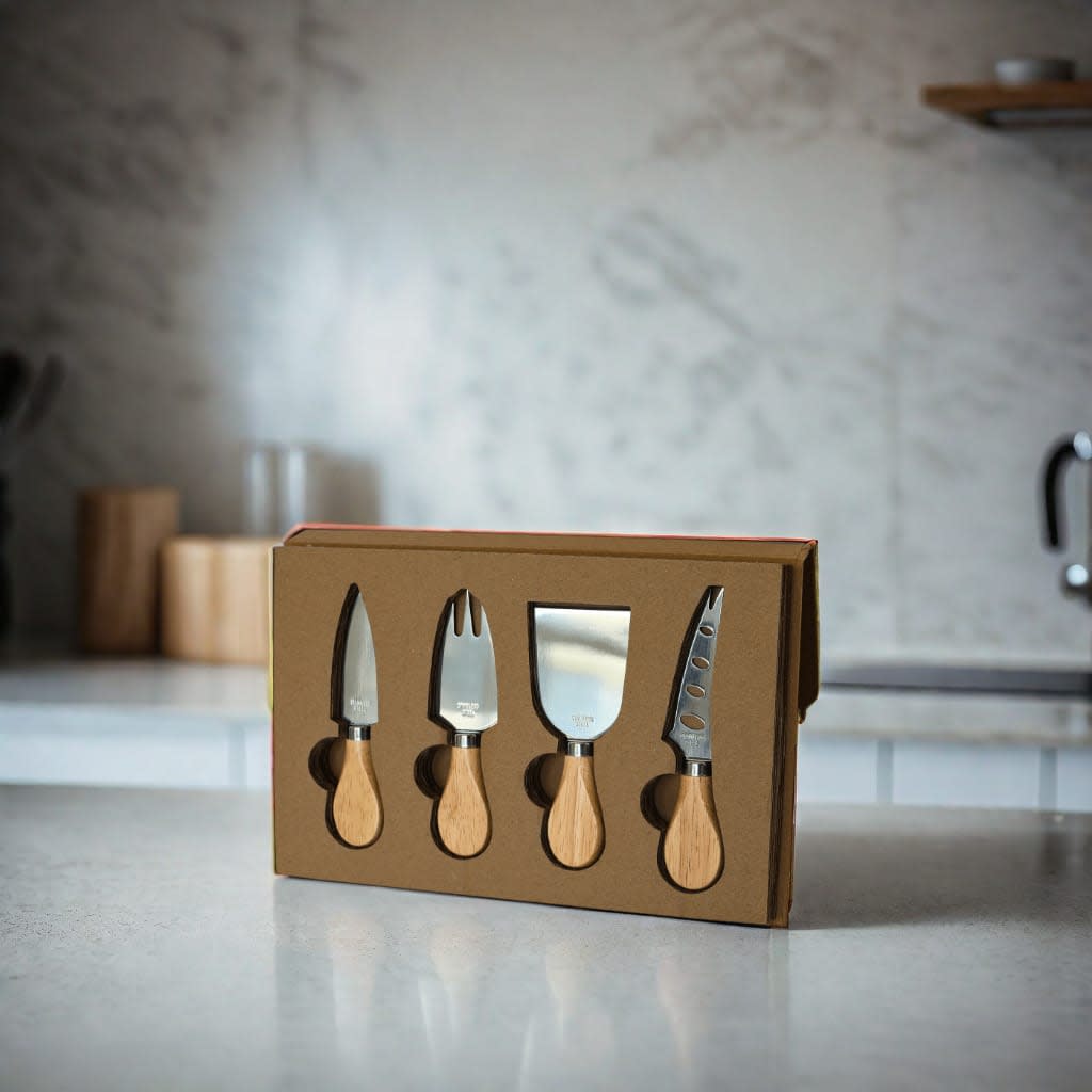 4-Piece Cheese Serving Set with Wooden Handles-2
