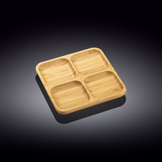 Set Of 4 Bamboo Square Divided Dish / Bento box 8.5" inch X 8.5" inch-1