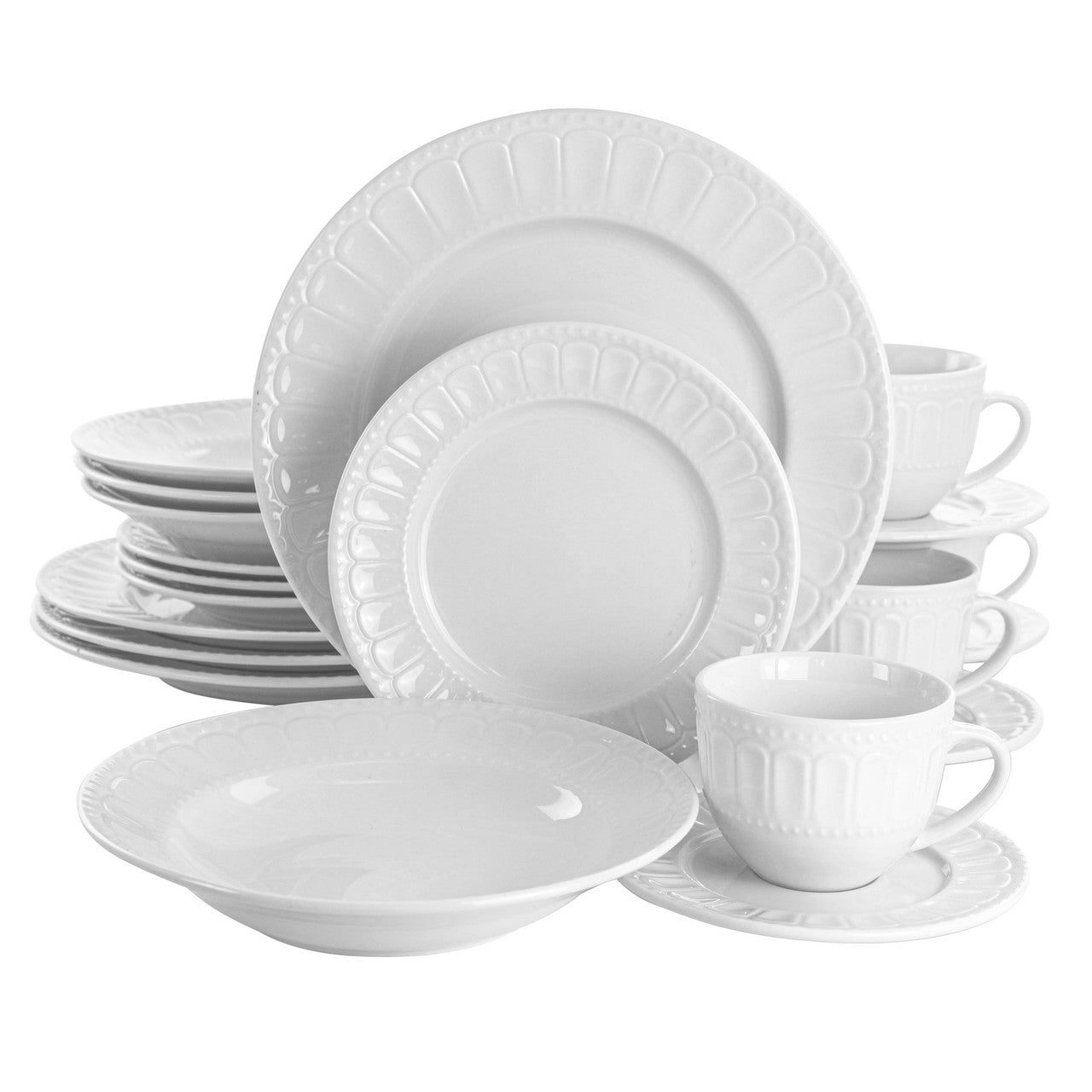 Elama Charlotte 20 Piece Porcelain Dinnerware Set in White-0