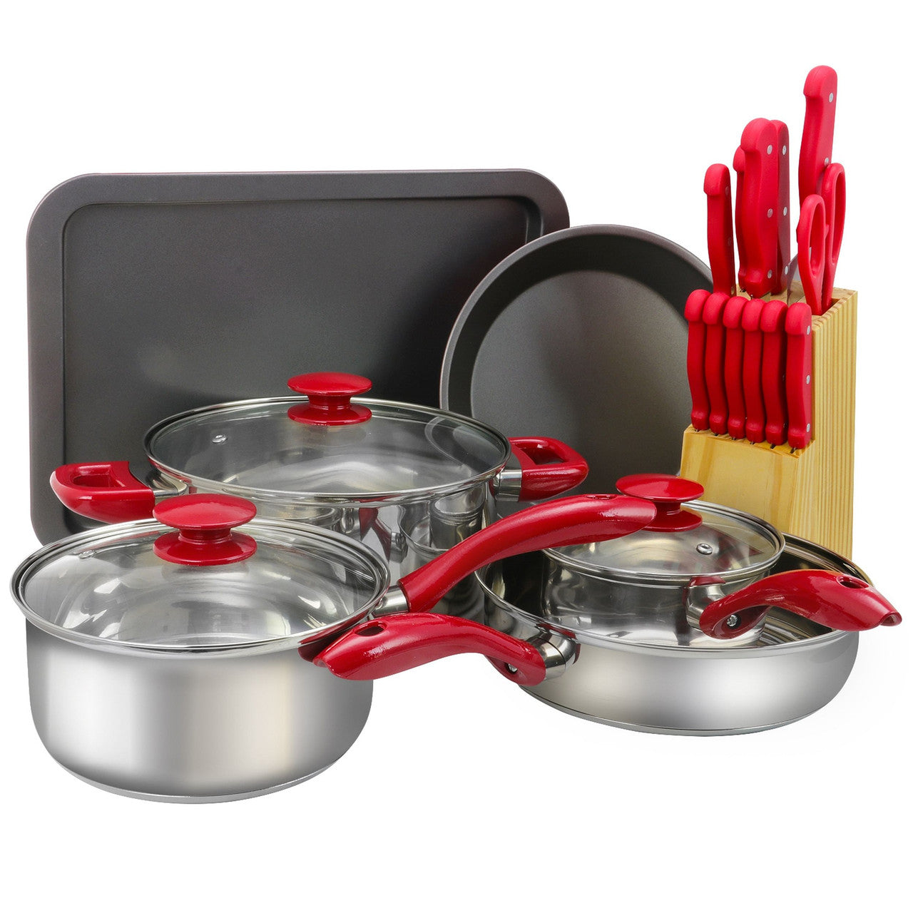 MegaChef 22 Piece Aluminum Cookware Combo Set in Red-0