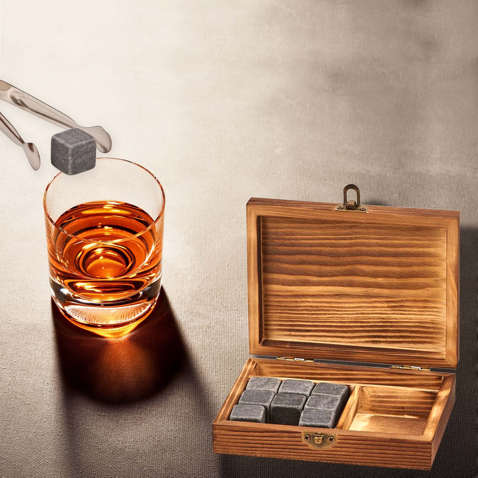 Wood Box Whiskey Stone Set-2