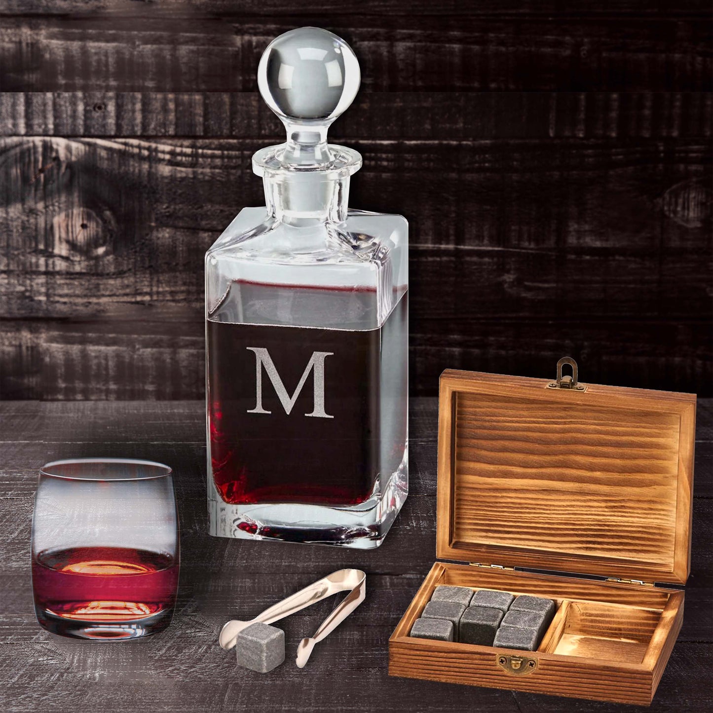 Wood Box Whiskey Stone Set-3