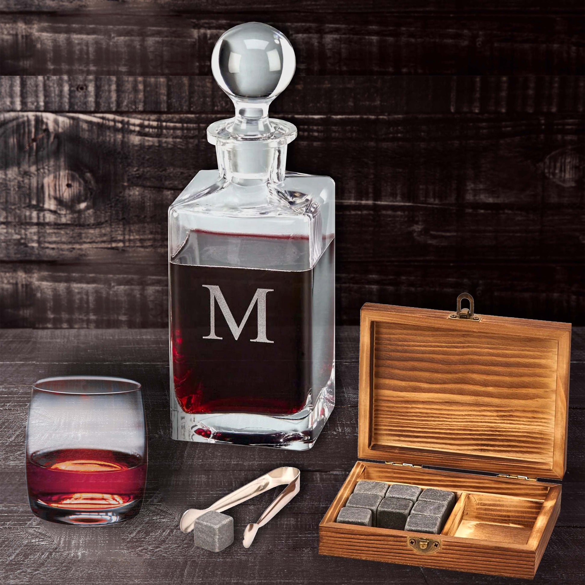 Wood Box Whiskey Stone Set-3