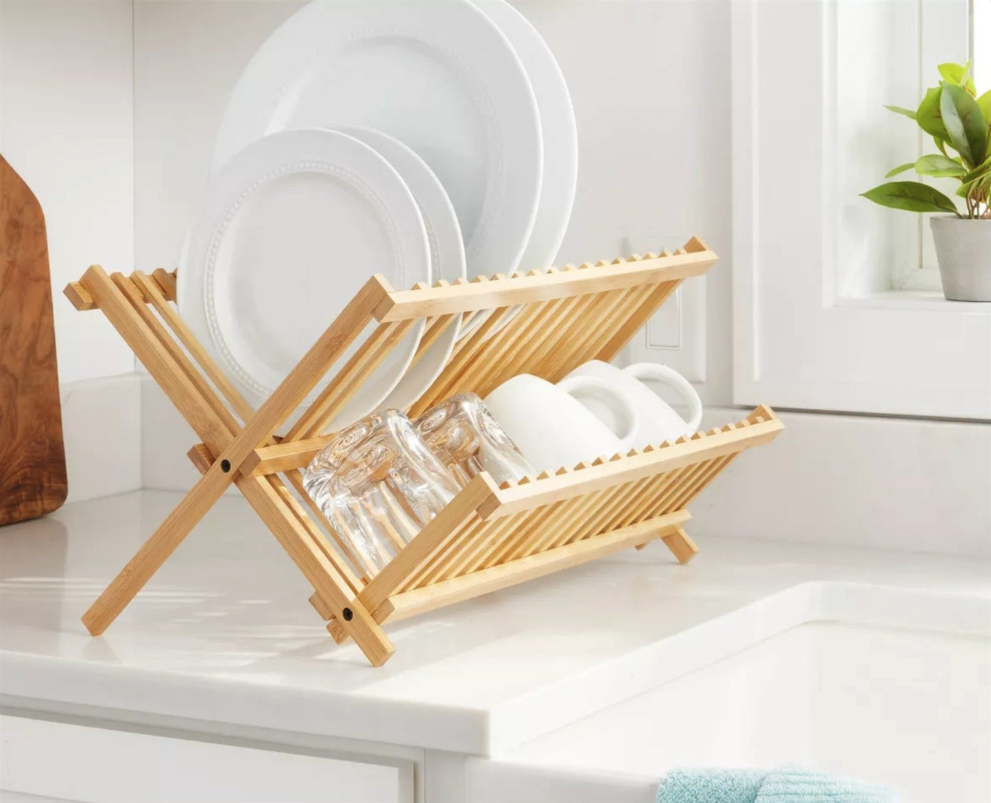 Bamboo Dish Drying Rack - 2-Tier Foldable Dish Rack for Kitchen Counter-1