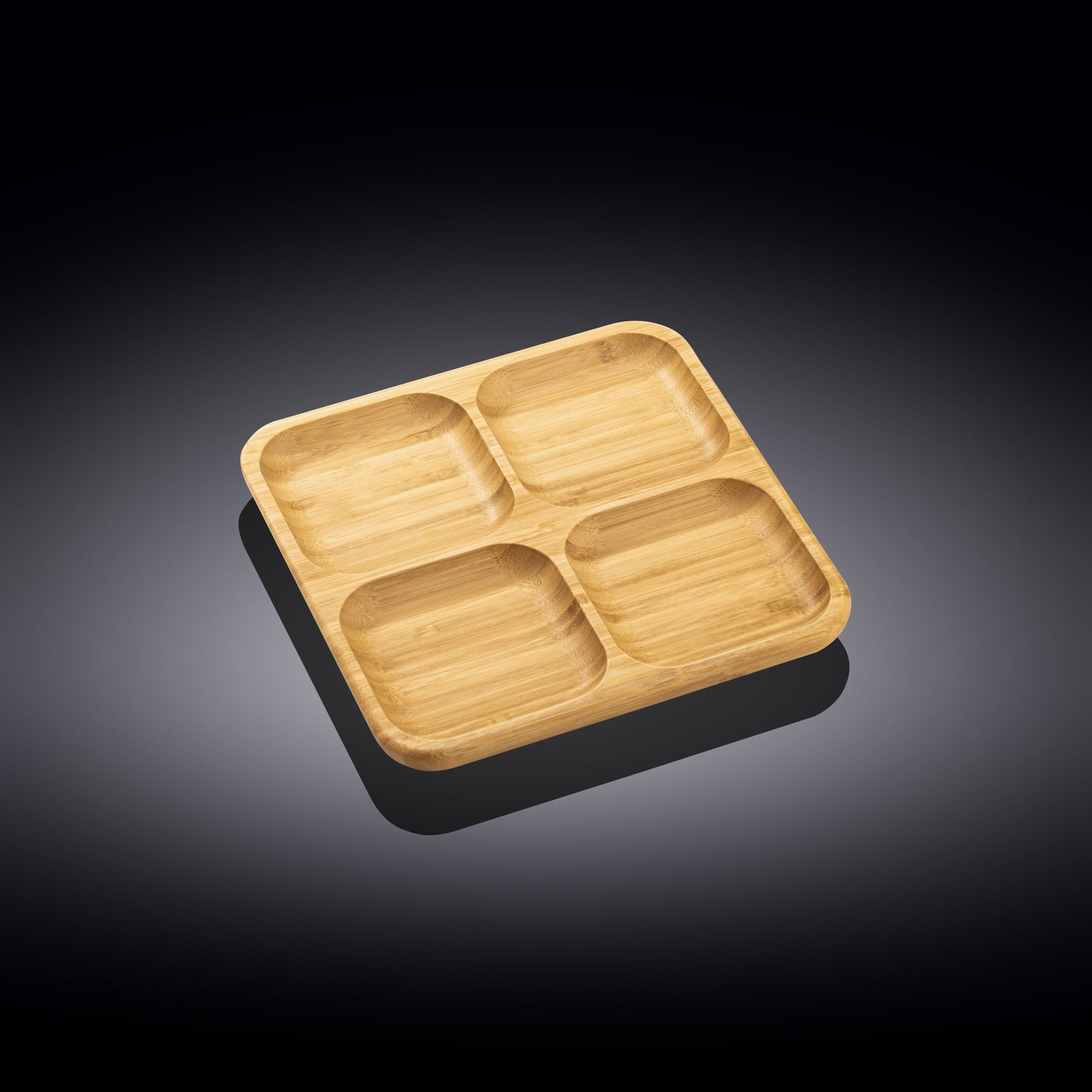 Set Of 4 Bamboo Square Divided Dish / Bento box 8.5" inch X 8.5" inch-1