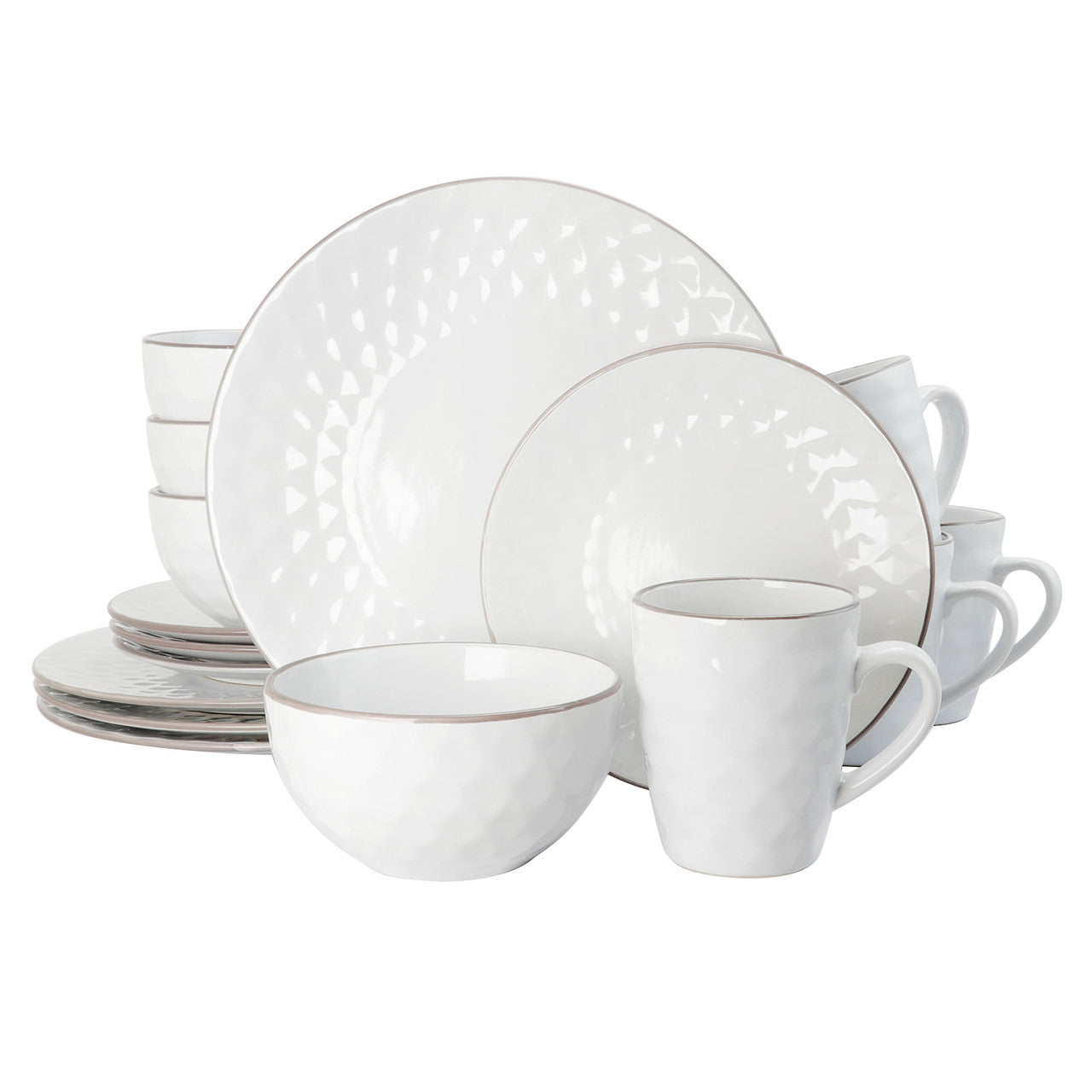 Elama's Luxurious Medici Pearl 16 Piece Dinnerware Set in Slate and Stone Pearl with Setting for 4-0