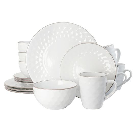 Elama's Luxurious Medici Pearl 16 Piece Dinnerware Set in Slate and Stone Pearl with Setting for 4-0