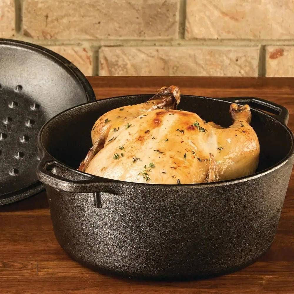 5-Quart Black Cast Iron Dutch Oven with Lid for Oven Stove Grill or Campfire-0