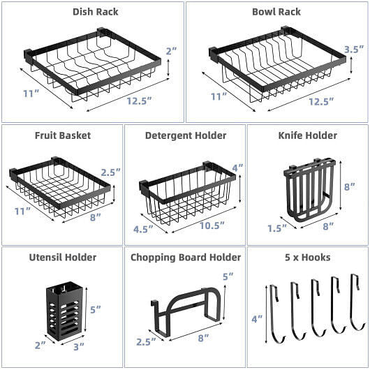 2 Tier Adjustable Over Sink Dish Drying Rack with 8 Hooks-4