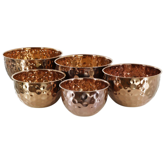 MegaChef Hammered Bubble Texture 5 Piece Stainless Steel Serving Bowl Set in Copper-0