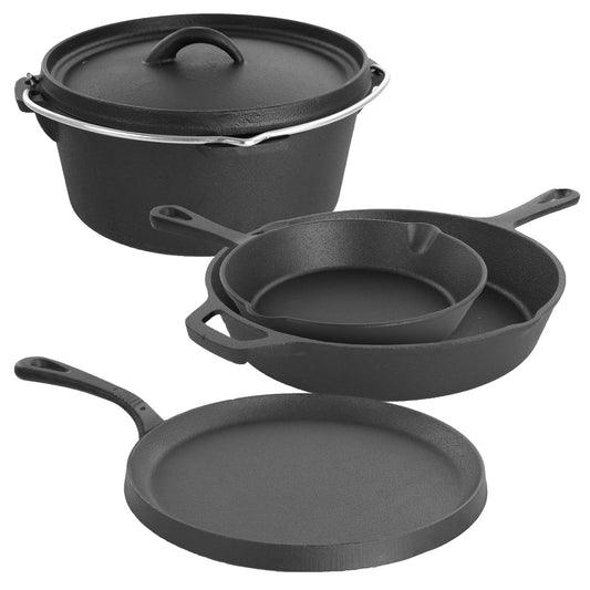 MegaChef Pre-Seasoned Cast Iron 5-Piece Kitchen Cookware Set, Pots and Pans-0