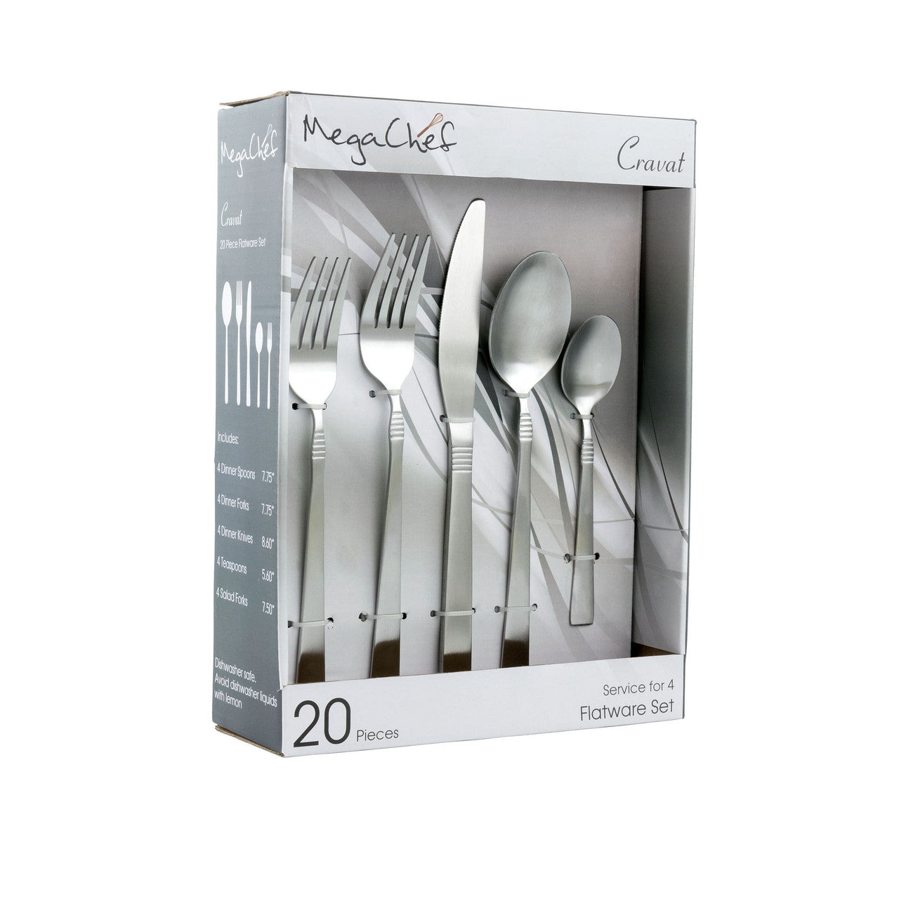 Mega Chef Cravat 20 Piece Flatware Utensil Set, Stainless Steel Silverware Metal Service for 4 in M-0