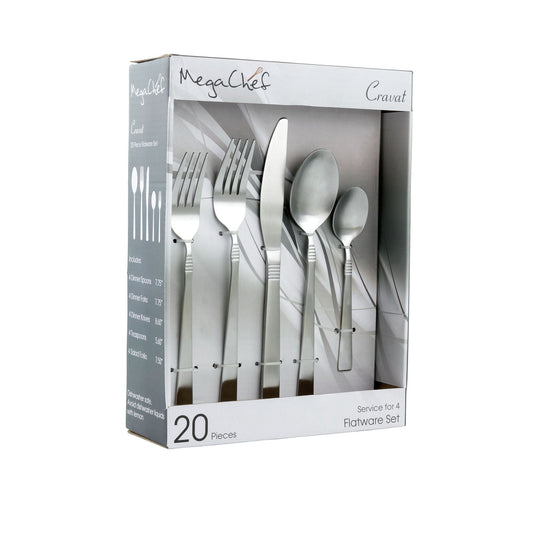 Mega Chef Cravat 20 Piece Flatware Utensil Set, Stainless Steel Silverware Metal Service for 4 in M-0