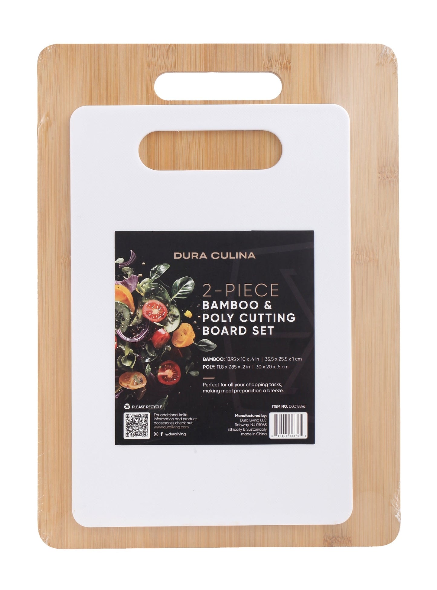 2-Piece Bamboo and Poly Cutting Board Set – Eco-Friendly Bamboo & Durable Poly Chopping Boards, White-2