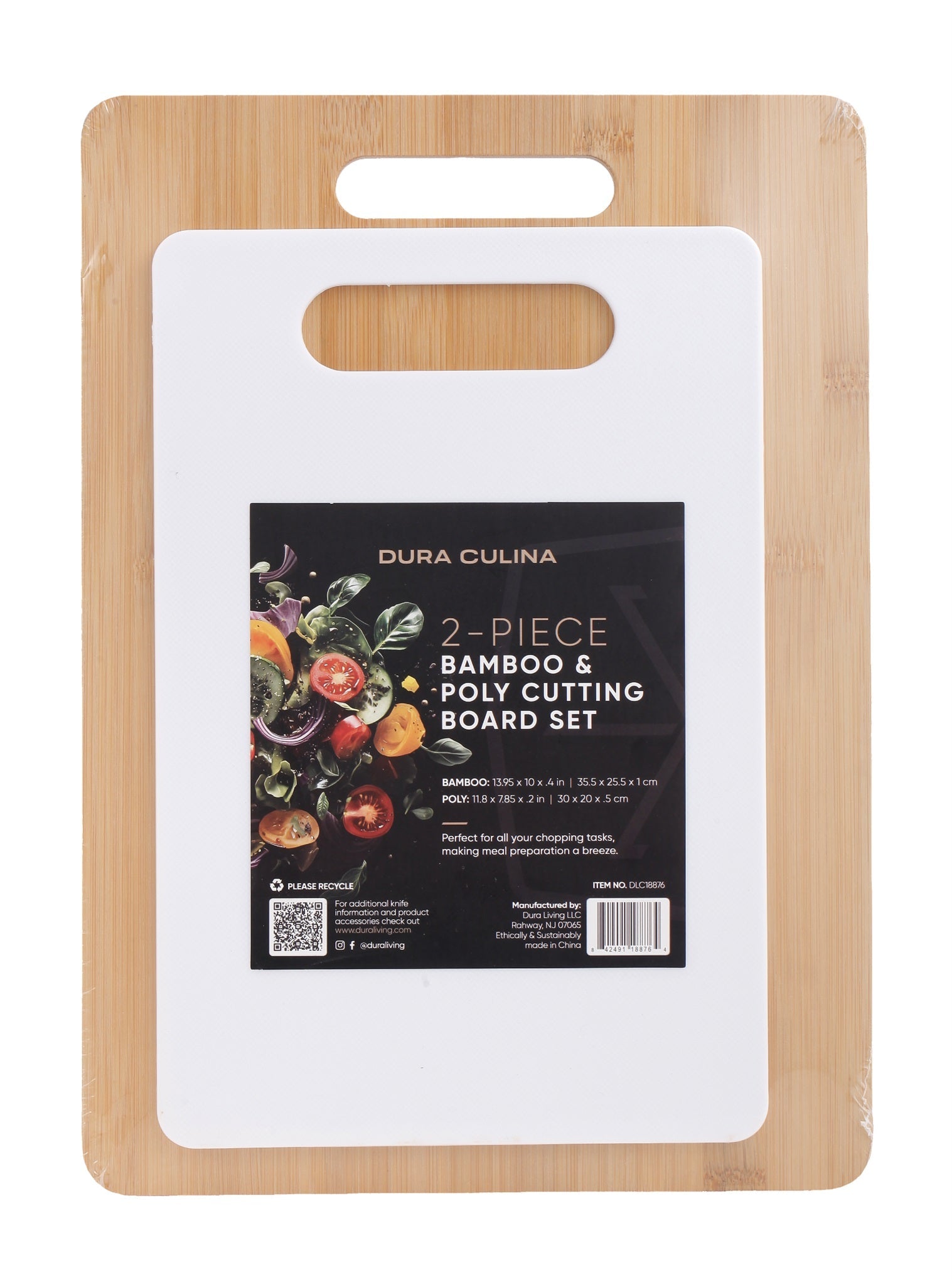 2-Piece Bamboo and Poly Cutting Board Set – Eco-Friendly Bamboo & Durable Poly Chopping Boards, White-2